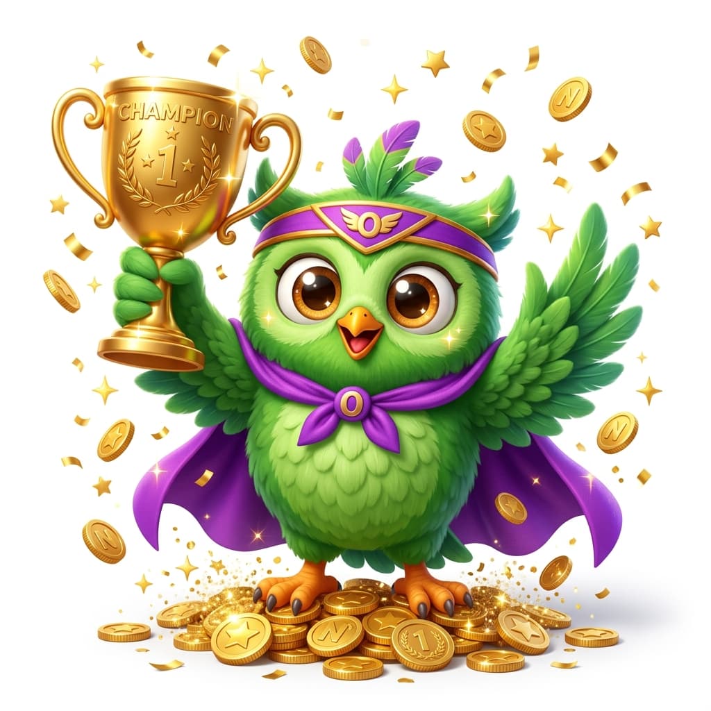 ExamPrep Champion Mascot with Trophy